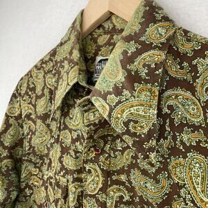 MILLER Shirt Mens 15.5 33 Paisley Western Wear Pearl Snap Cowboy Brown Vintage
